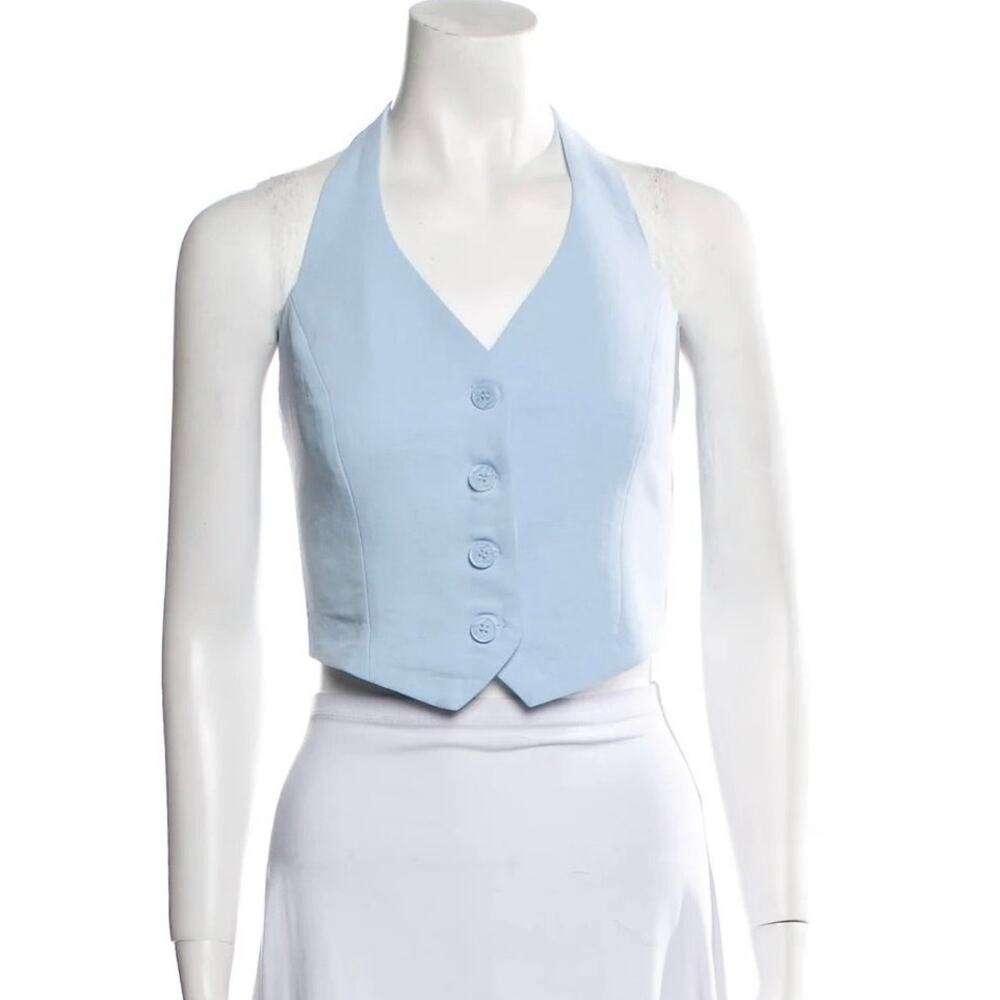 Christian Lacroix Blue Sleeveless Button Down Cami Halter Crop Vest Tank Top 4